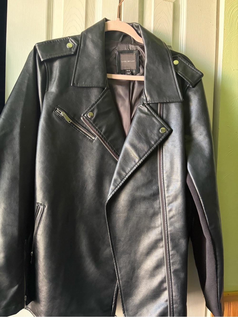 Lane Bryant Black Faux Leather Moto Bomber Jacket